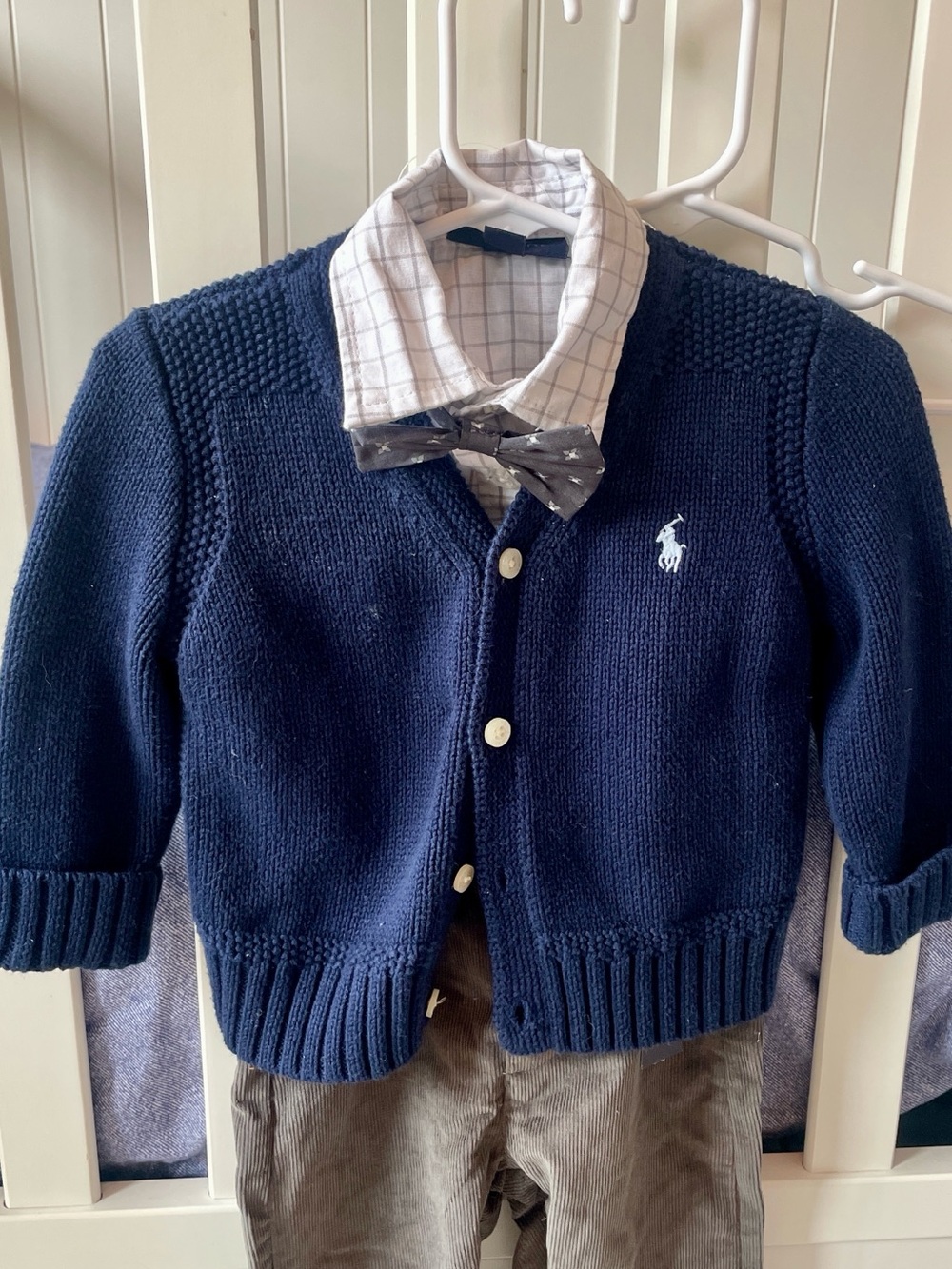 Fall Boy 12mo ensemble with Ralph Lauren Navy Knit Cardigan